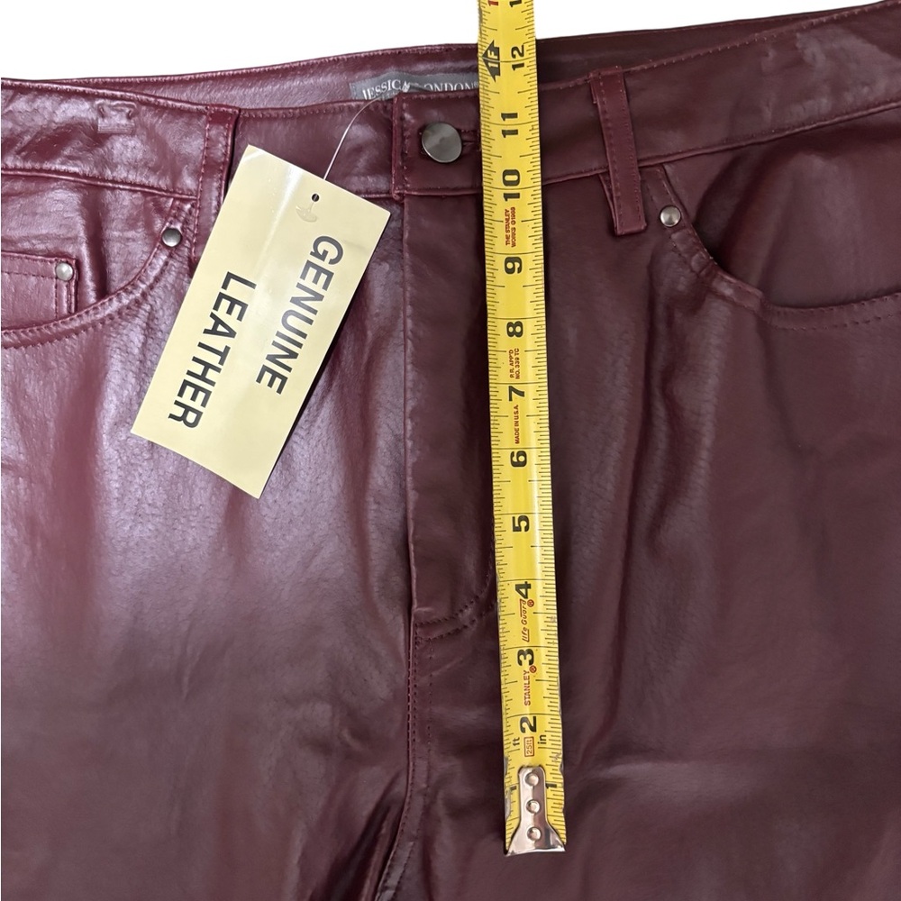 Jessica London Genuine Leather Pants Women Size 18W Maroon Straight Leg Moto NWT - Picture 13 of 15